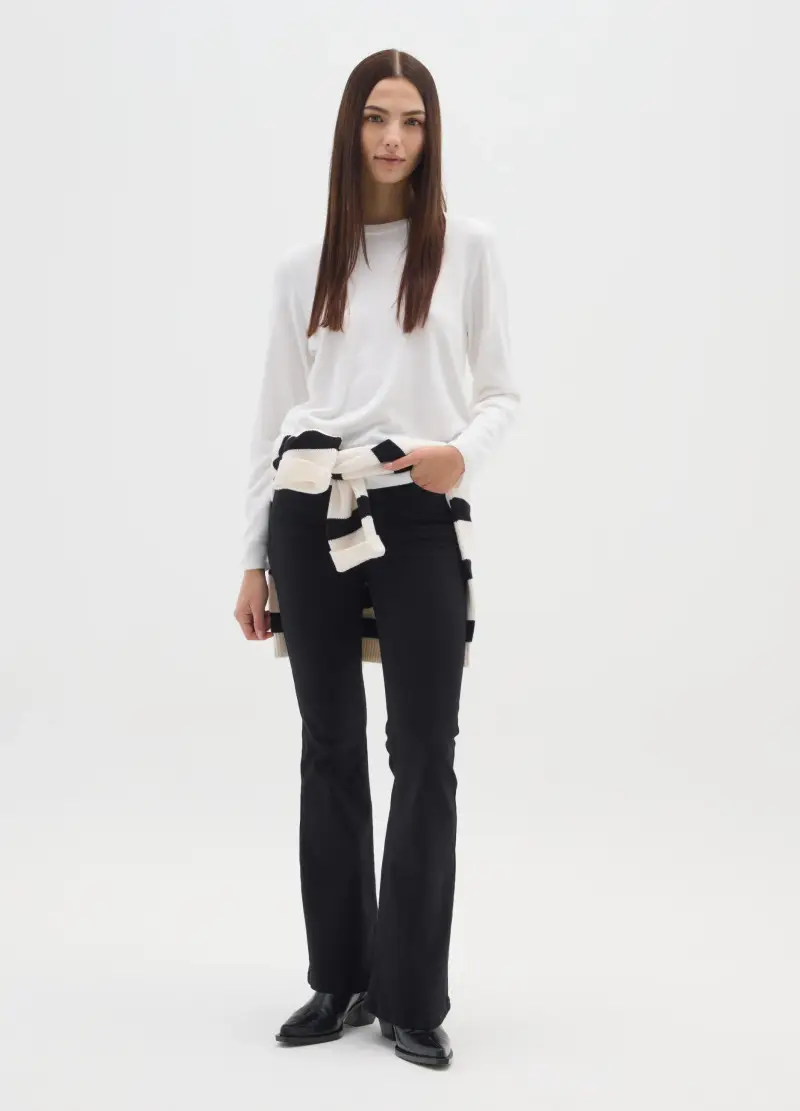 Maglia Bianca Regular Fit Con Scollo Rotondo, Donna, Bianco