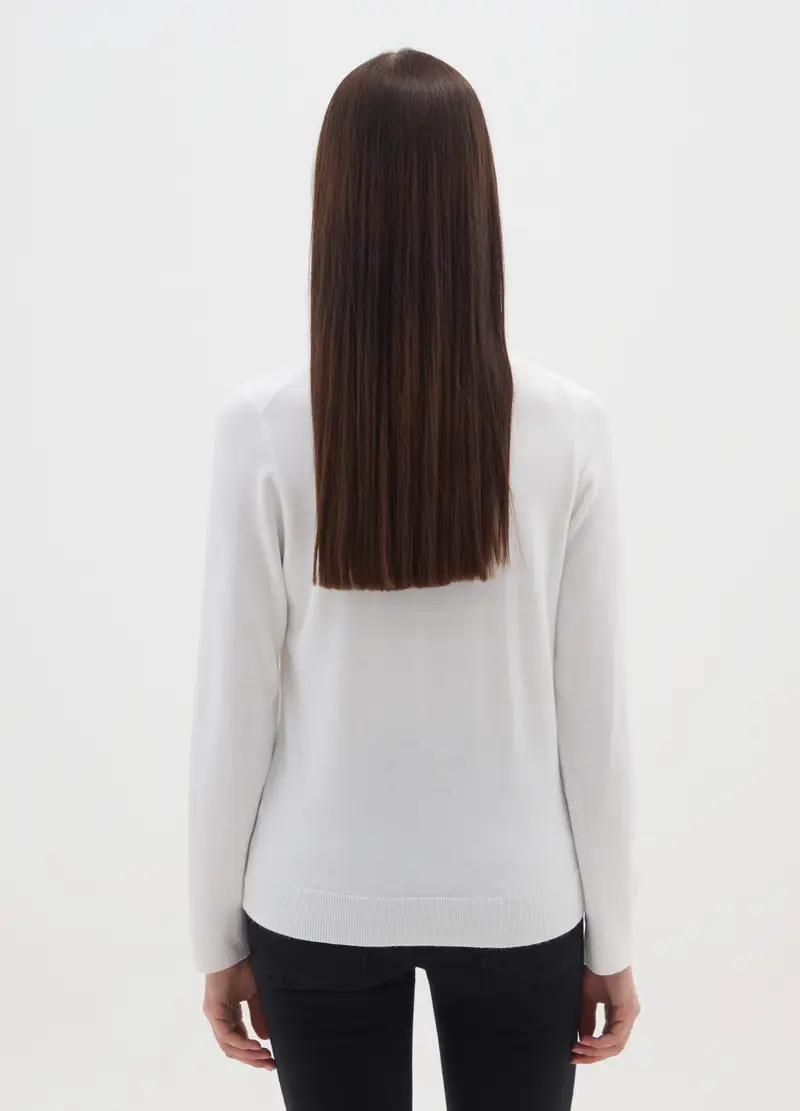 Maglia Bianca Regular Fit Con Scollo Rotondo, Donna, Bianco miniatura 3