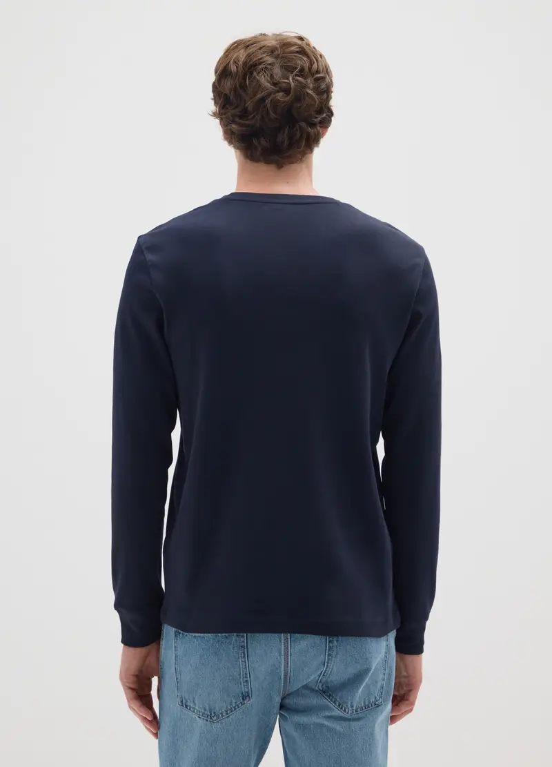 Maglia Blu A Maniche Lunghe In Cotone, Uomo, Blu miniatura 3