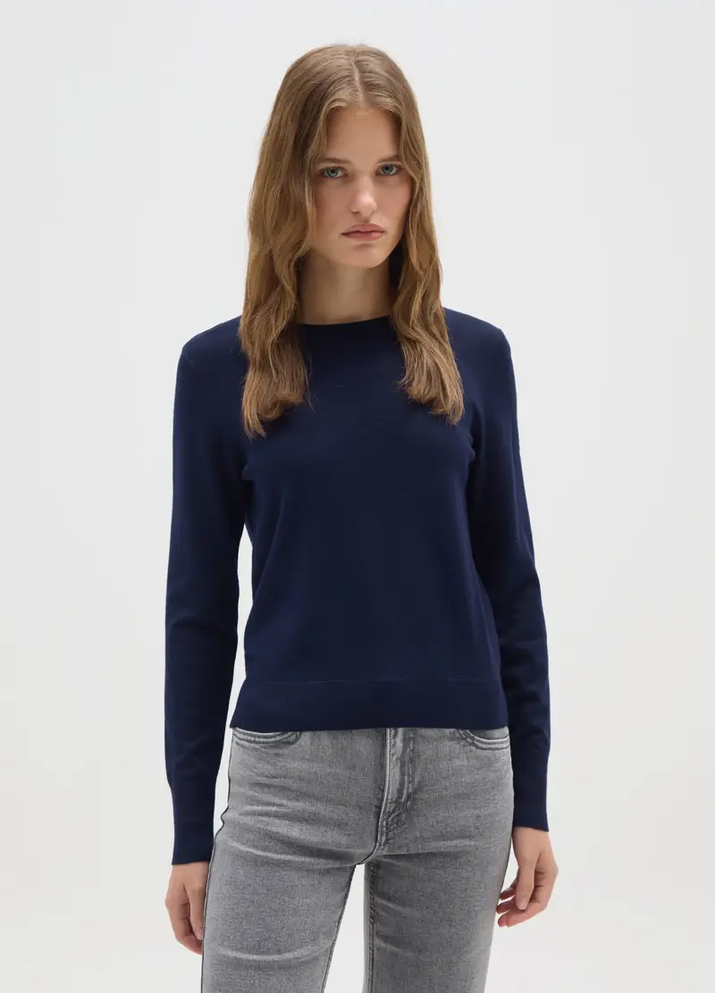 Maglia Blu Con Collo Rotondo, Donna, Blu miniatura 2