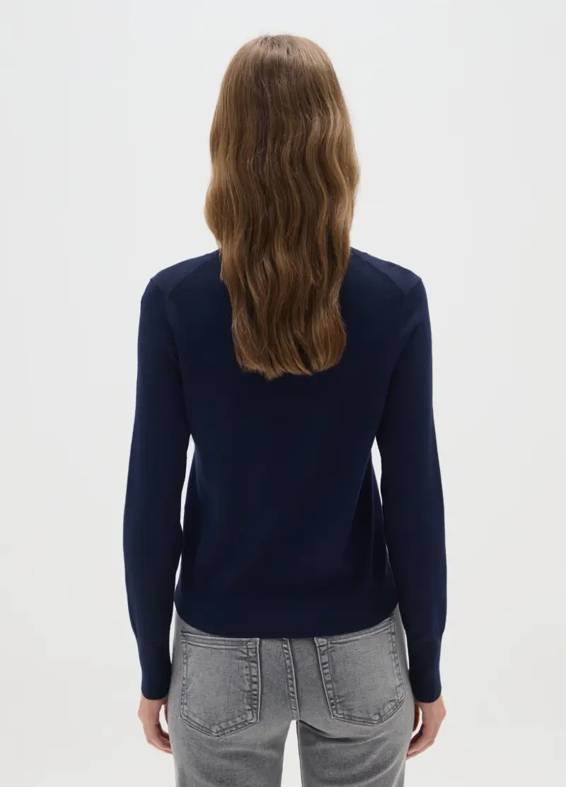 Maglia Blu Con Collo Rotondo, Donna, Blu miniatura 3