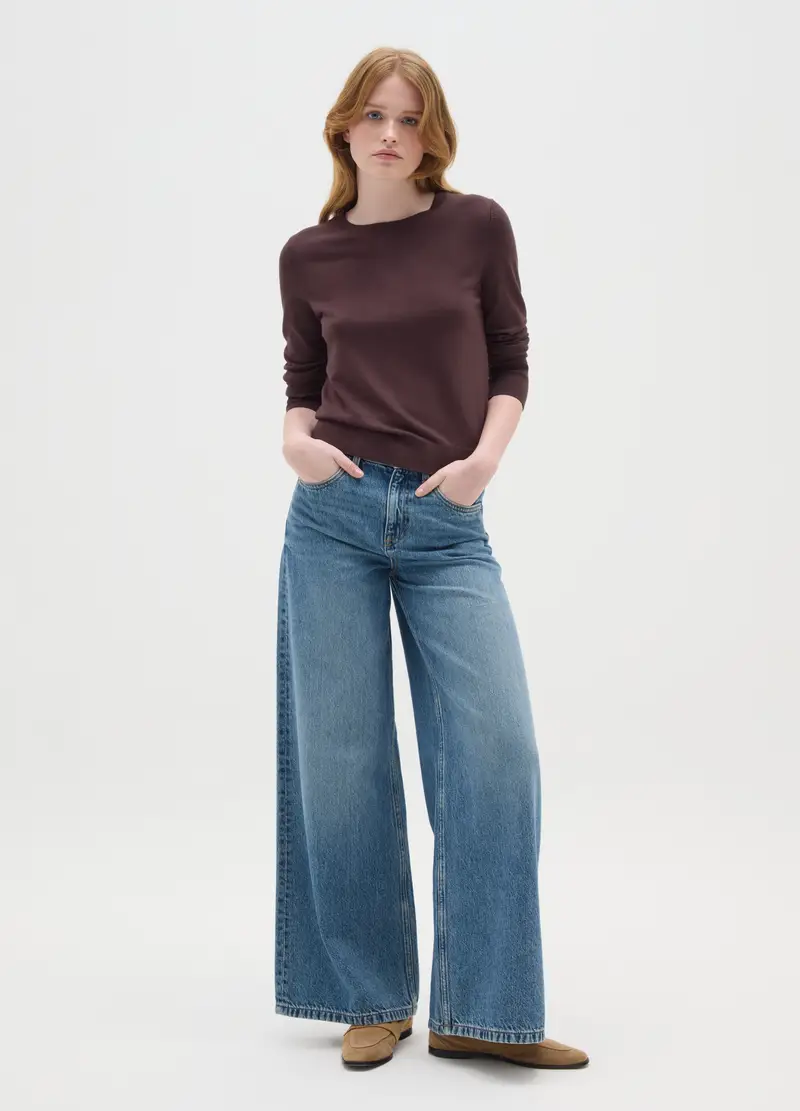 Maglia Blu Con Collo Rotondo, Donna, Marrone miniatura 2