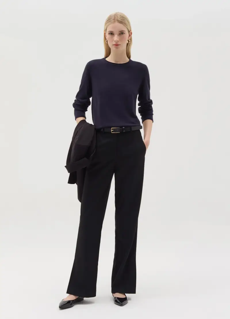 Maglia Con Profili Arrotolati, Donna, Blu