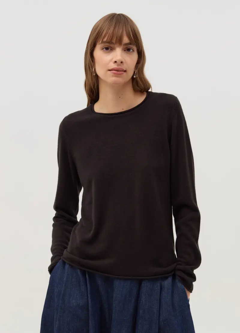 Maglia Con Profili Arrotolati, Donna, Nero miniatura 2