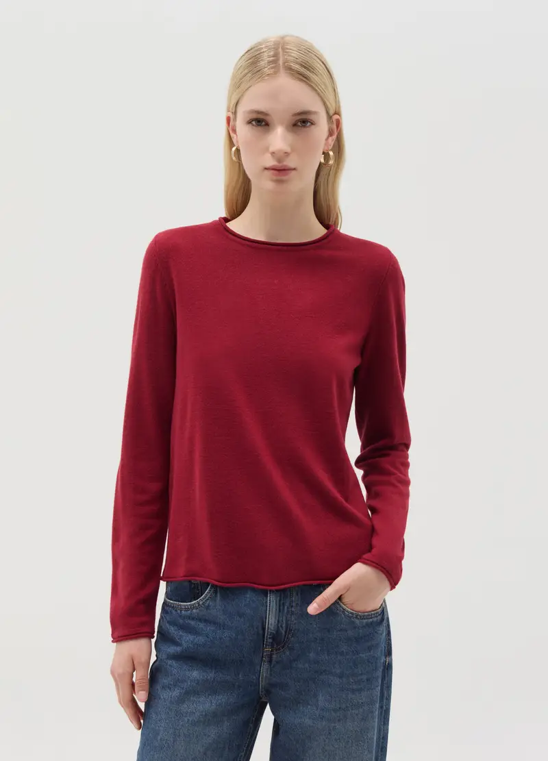 Maglia Con Profili Arrotolati, Donna, Rosso miniatura 2