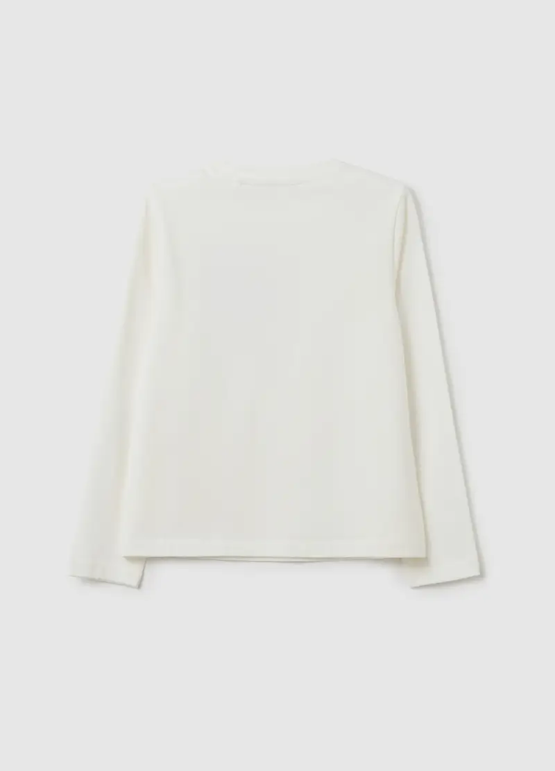 Maglia Da Bambina In Cotone Elasticizzato Bianca Regular Fit Con Fiocco, Bianco miniatura 2