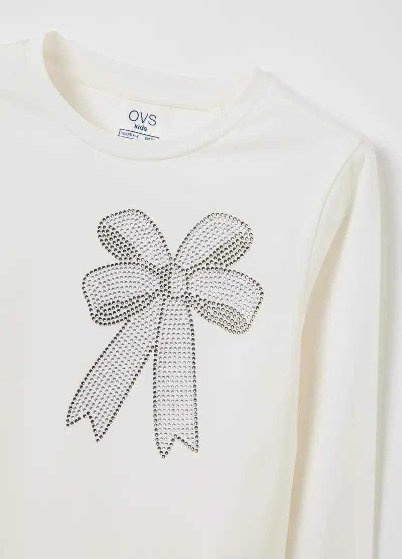 Maglia Da Bambina In Cotone Elasticizzato Bianca Regular Fit Con Fiocco, Bianco miniatura 3