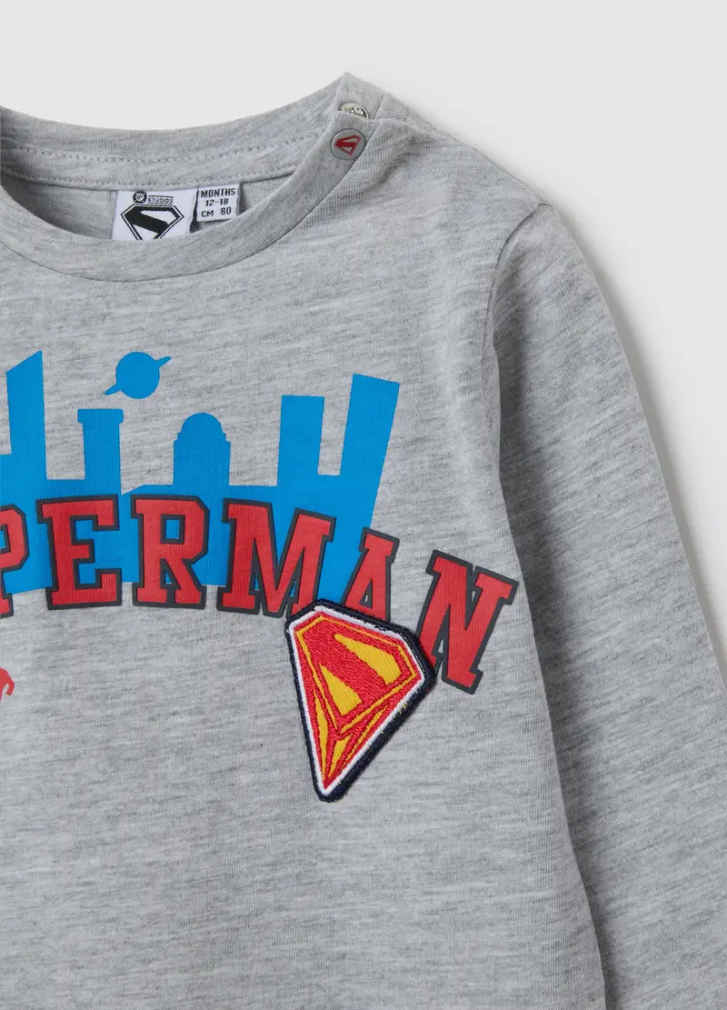 OVS, Maglia Da Bambino In Cotone Grigia Con Superman, Grigio, Taglia: 9-12 miniatura 3