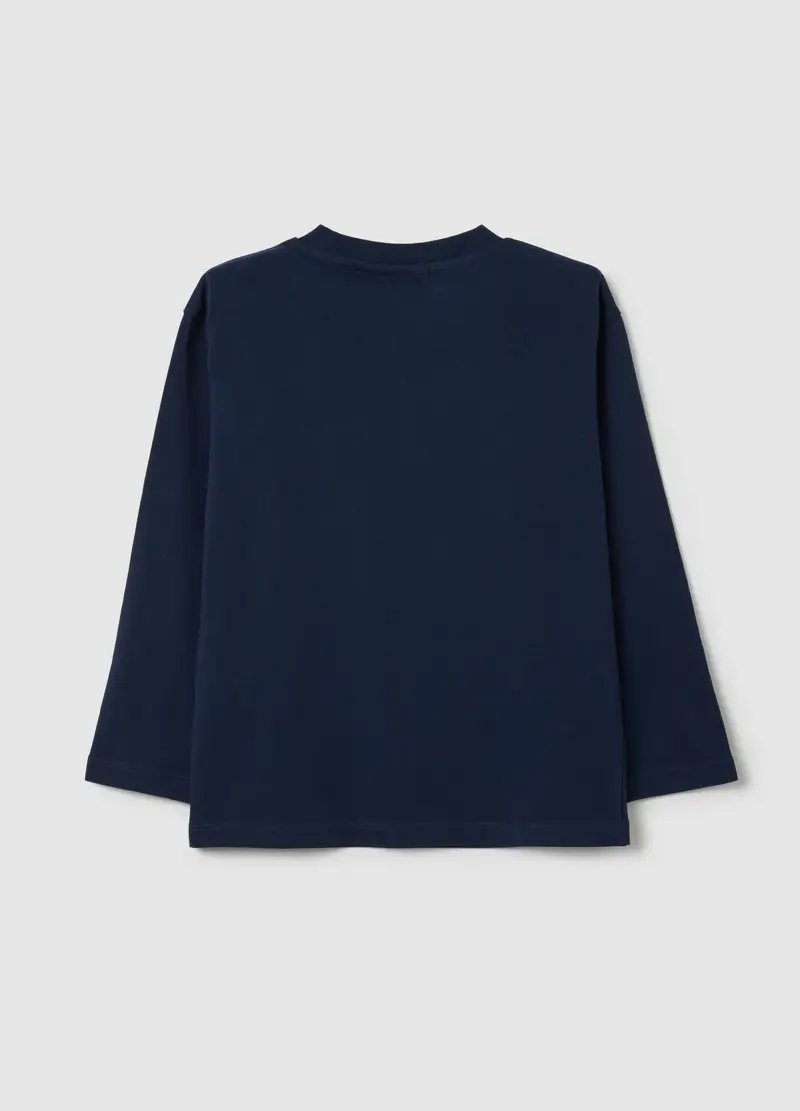 Maglia Da Bambino In Puro Cotone Blu Regular Fit Con Stampa, Blu miniatura 2