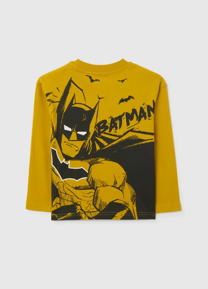 Maglia Da Bambino In Puro Cotone Gialla Con Stampa Batman, Giallo miniatura 2