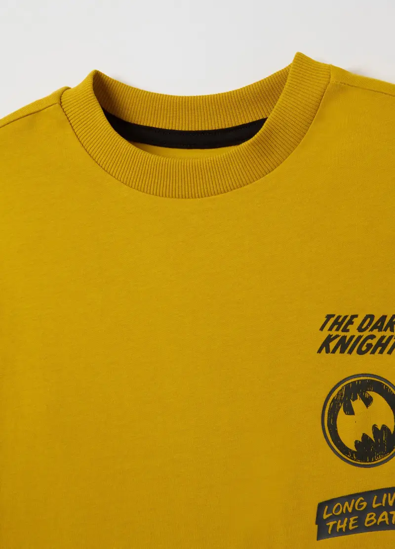 Maglia Da Bambino In Puro Cotone Gialla Con Stampa Batman, Giallo miniatura 3