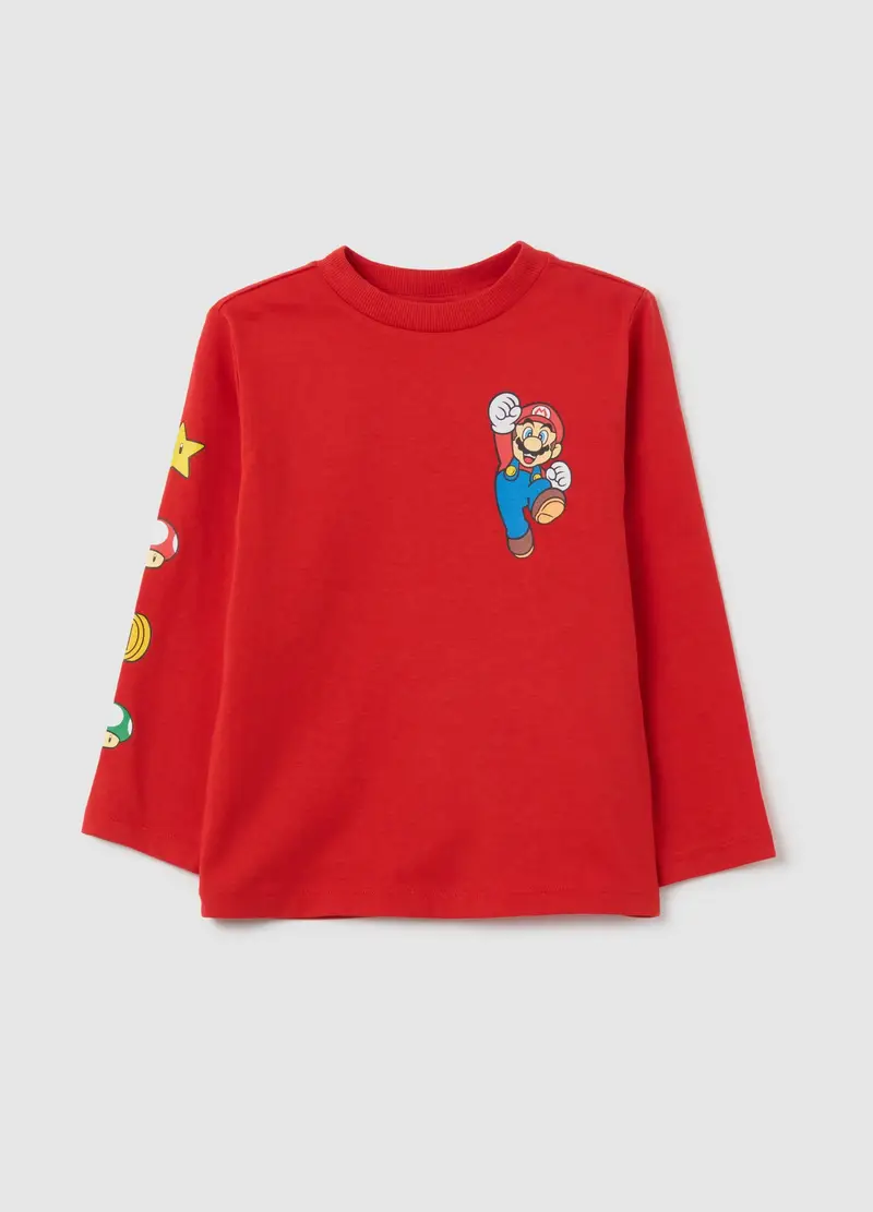OVS, Maglia Da Bambino In Puro Cotone Rossa Con Stampa Super Mario, Rosso, Taglia: 3-4