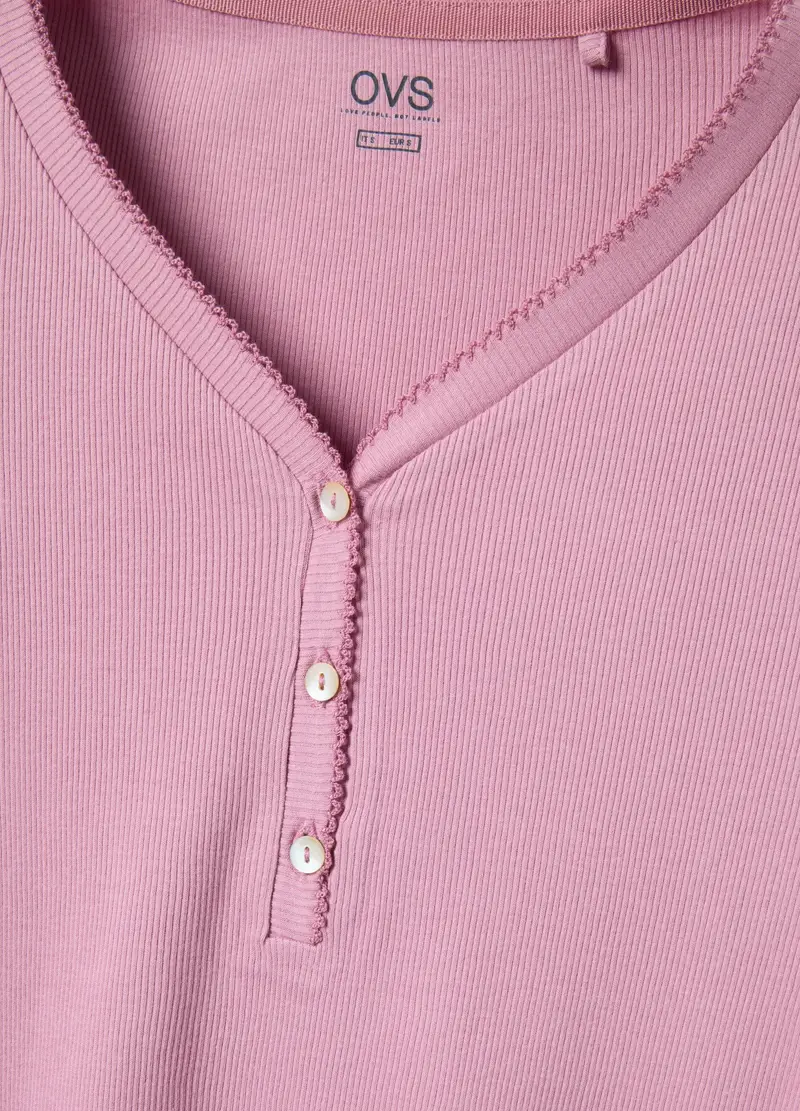 Maglia Da Notte In Puro Cotone Rosa Regular Fit Con Collo Serafino, Donna, Rosa miniatura 2