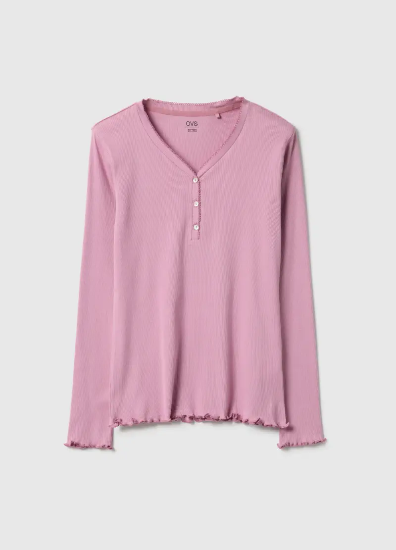 Maglia Da Notte In Puro Cotone Rosa Regular Fit Con Collo Serafino, Donna, Rosa