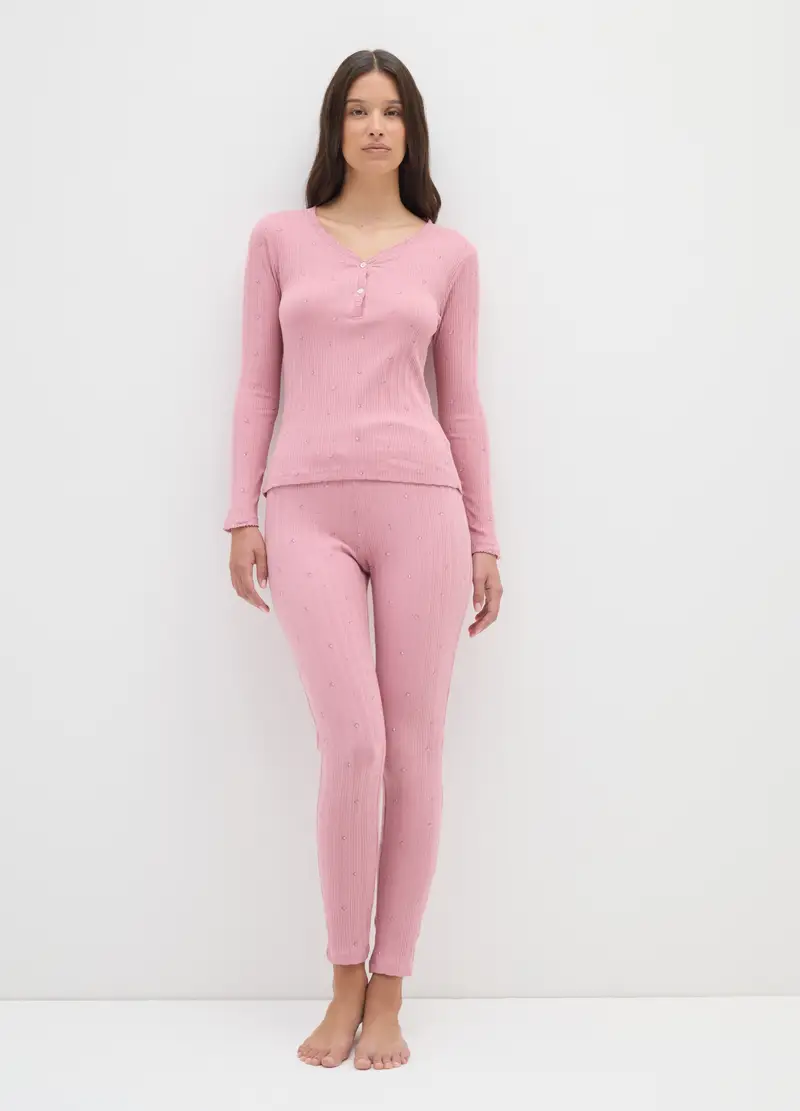 Maglia Da Pigiama In Puro Cotone Rosa, Donna, Rosa miniatura 2