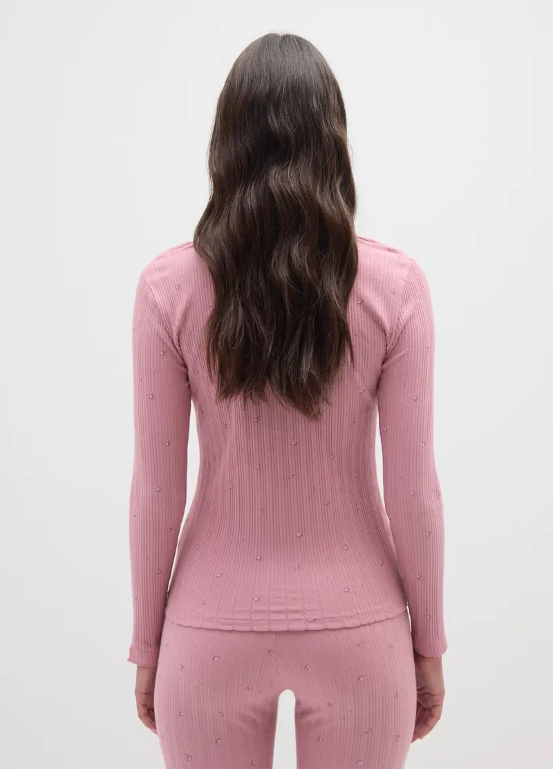 Maglia Da Pigiama In Puro Cotone Rosa, Donna, Rosa miniatura 3