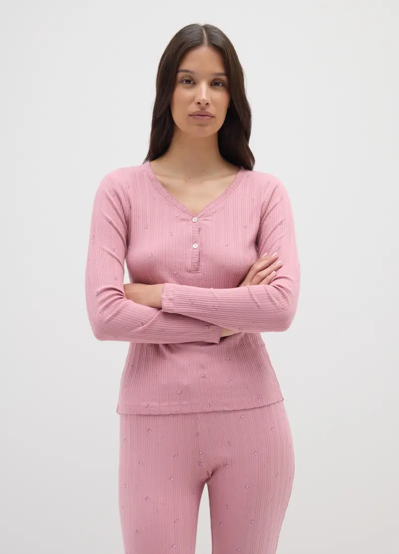 Maglia Da Pigiama In Puro Cotone Rosa, Donna, Rosa
