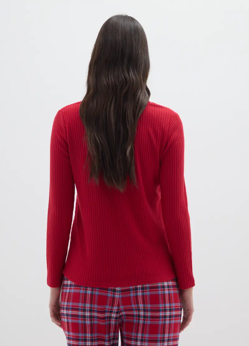 Maglia Da Pigiama Rossa Con Scollo A V E Lavorazione A Righe, Donna, Rosso miniatura 3