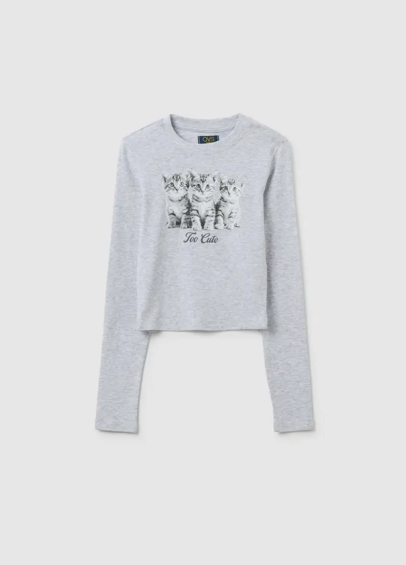 Maglia Da Ragazza In Cotone Elasticizzato Grigia Regular Fit, Bambina, Grigio