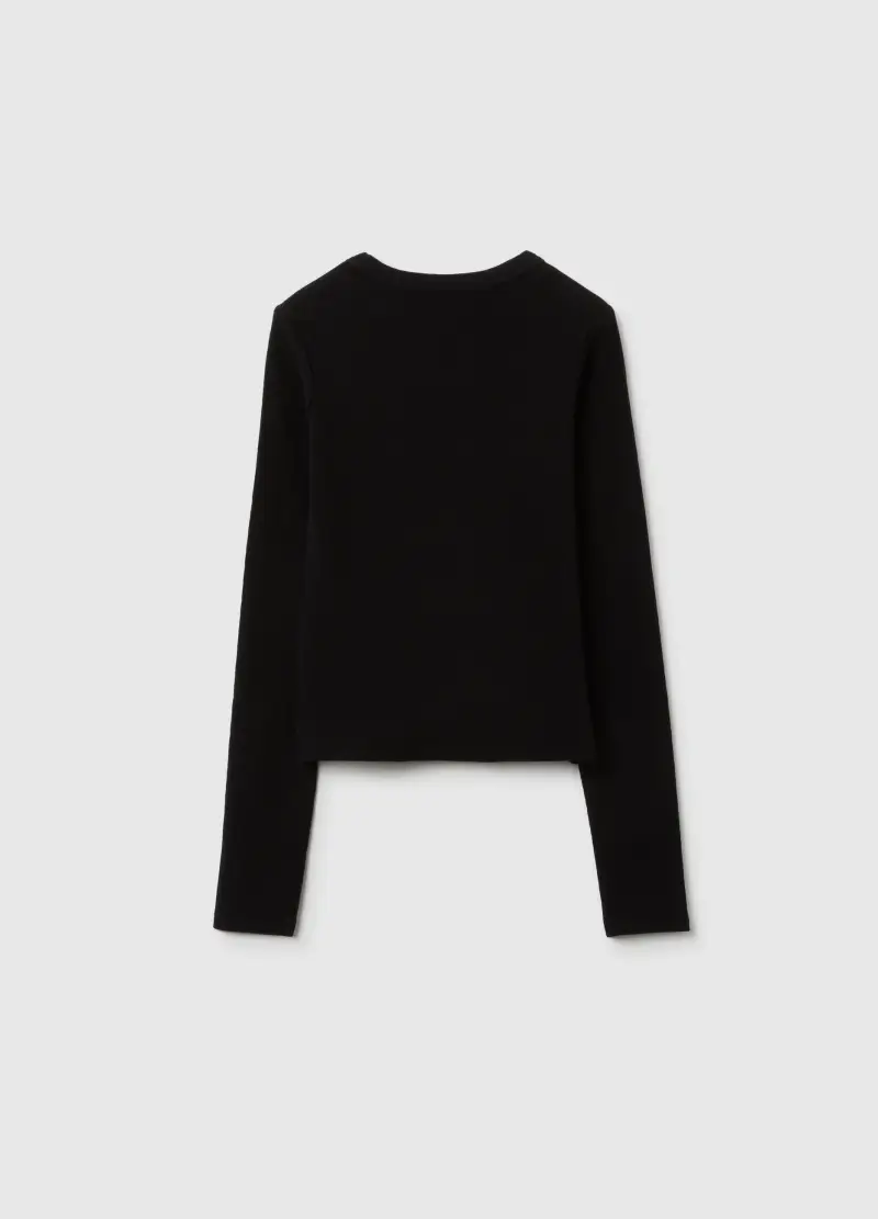 Maglia Da Ragazza In Misto Cotone Elasticizzato Nera Regular Fit, Bambina, Nero miniatura 2