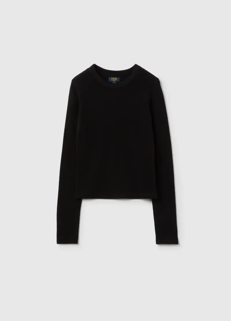 Maglia Da Ragazza In Misto Cotone Elasticizzato Nera Regular Fit, Bambina, Nero