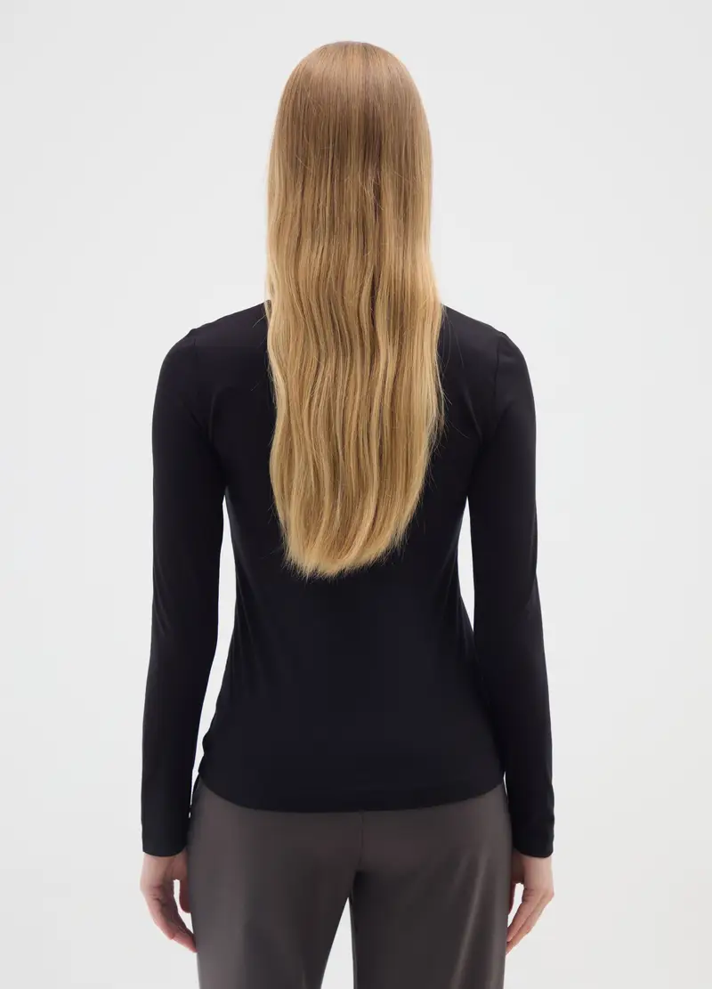 Maglia Elasticizzata Nera Regular Fit, Donna, Nero miniatura 3