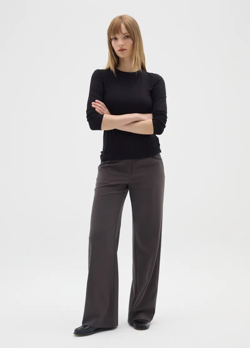 Maglia Elasticizzata Nera Regular Fit, Donna, Nero