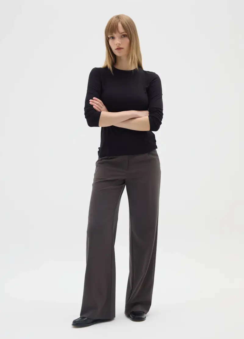 Maglia Elasticizzata Nera Regular Fit, Donna, Nero