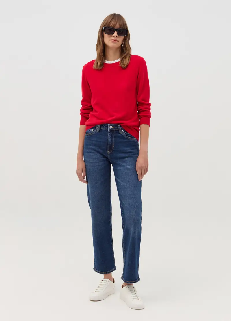 Maglia Girocollo A Maniche Lunghe, Donna, Rosso