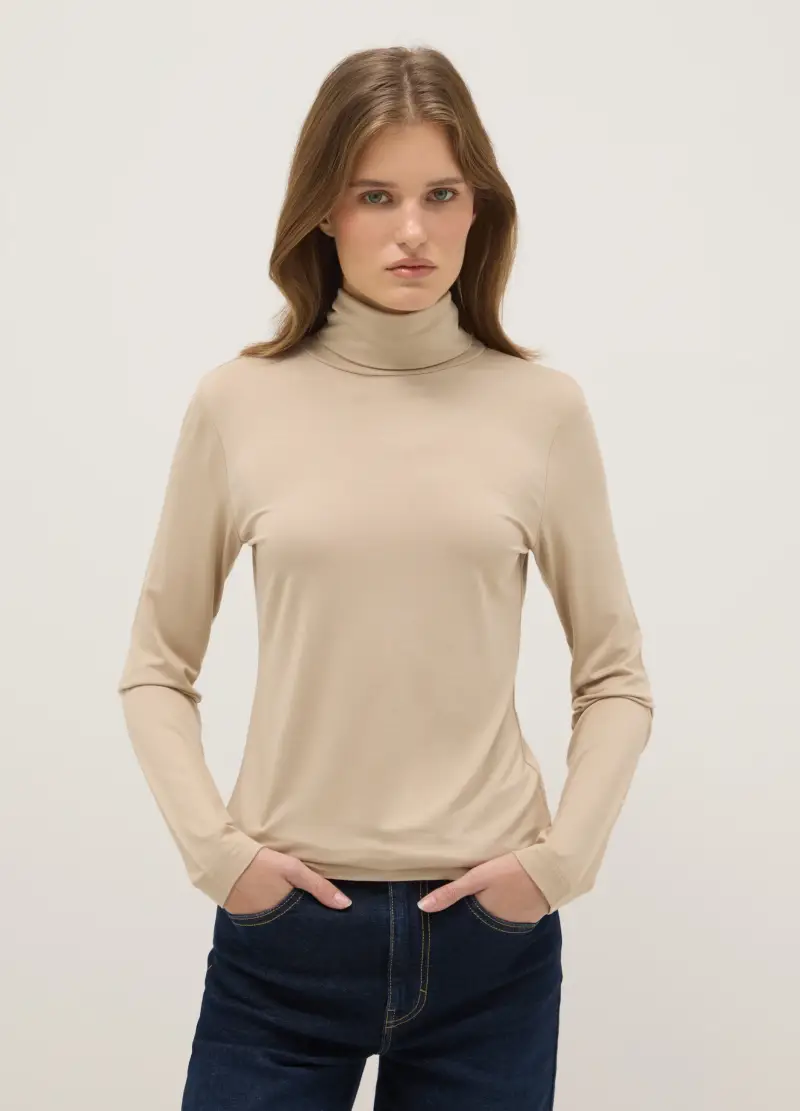 Maglia Girocollo Beige A Maniche Lunghe Regular Fit, Donna, Beige