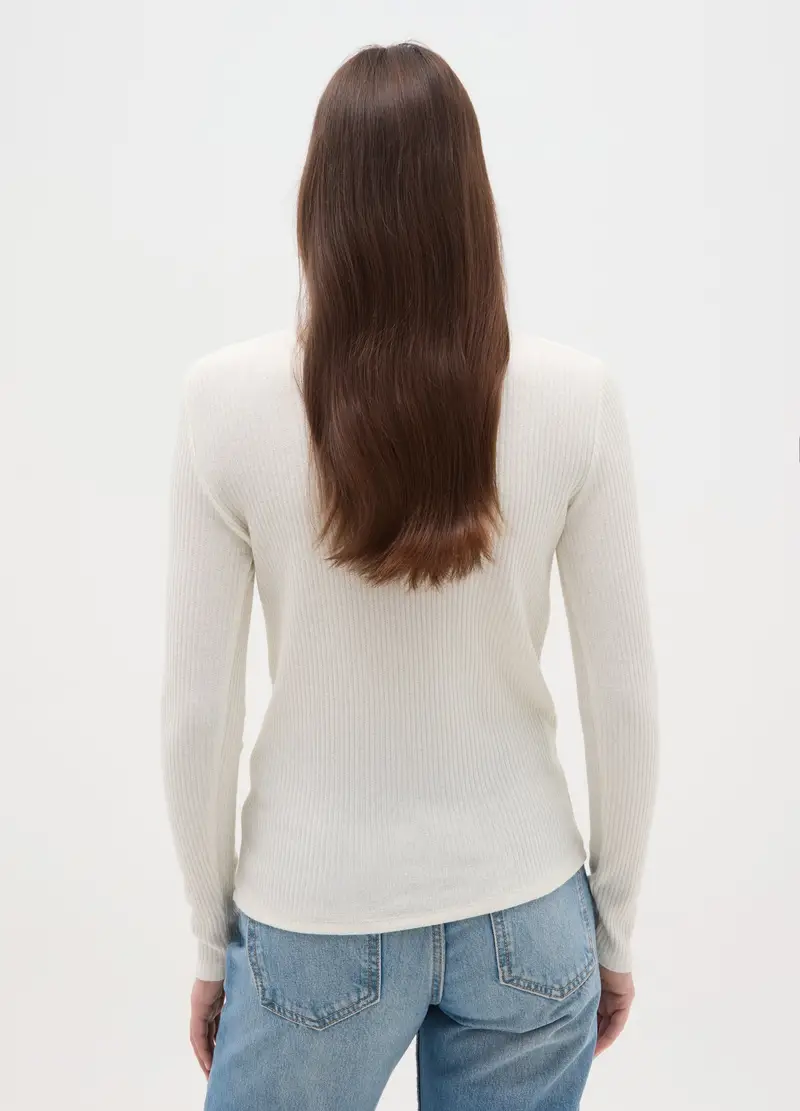 Maglia Girocollo Con Maniche Lunghe A Righe Bianca Regular Fit, Donna, Bianco miniatura 3