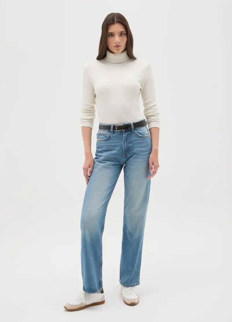 Maglia Girocollo Con Maniche Lunghe A Righe Bianca Regular Fit, Donna, Bianco