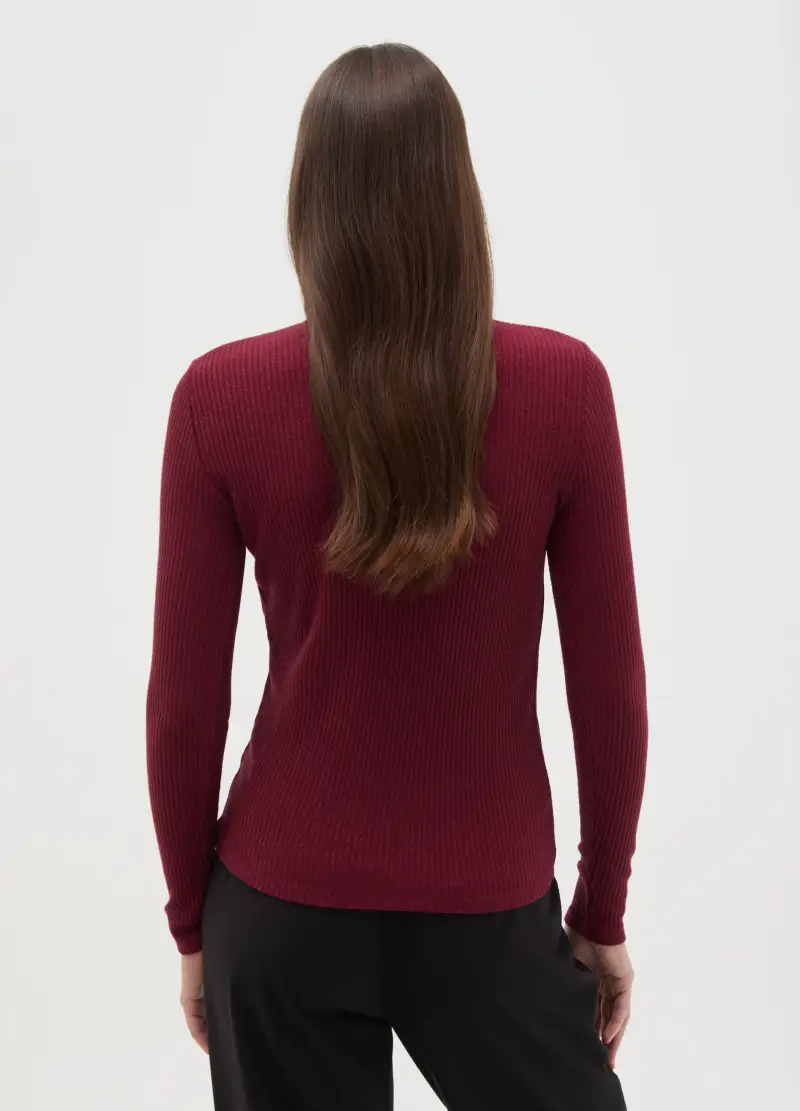 Maglia Girocollo Con Maniche Lunghe A Righe Rossa Regular Fit, Donna, Rosso miniatura 3