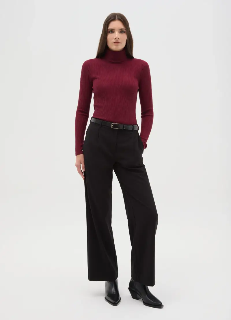 Maglia Girocollo Con Maniche Lunghe A Righe Rossa Regular Fit, Donna, Rosso