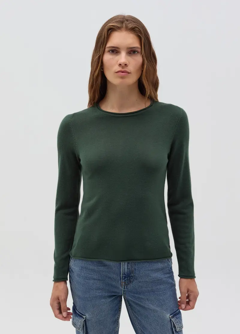 Maglia Girocollo Con Piccolo Risvolto, Donna, Verde miniatura 2