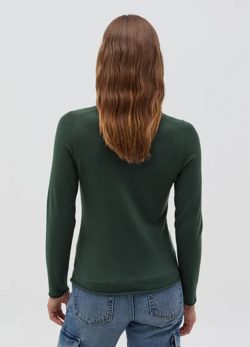 Maglia Girocollo Con Piccolo Risvolto, Donna, Verde miniatura 3