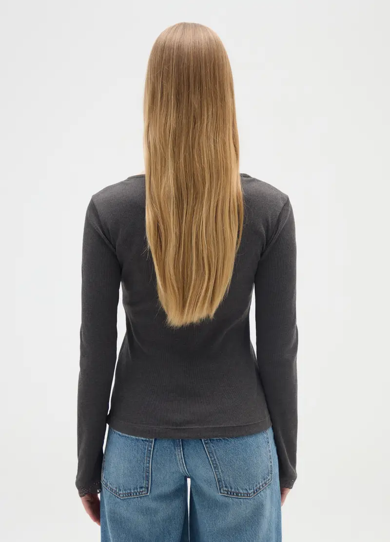 Maglia Grigia A Maniche Lunghe In Misto Cotone, Donna, Grigio miniatura 3