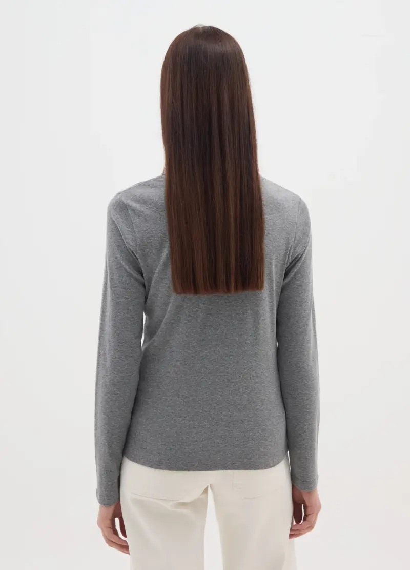 Maglia Grigia A Maniche Lunghe In Puro Cotone Regular Fit Con Strass, Donna, Grigio miniatura 3