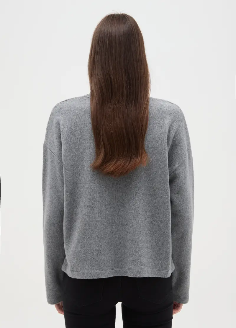 Maglia Grigia In Misto Cotone Regular Fit Con Collo Decorato, Donna, Grigio miniatura 3