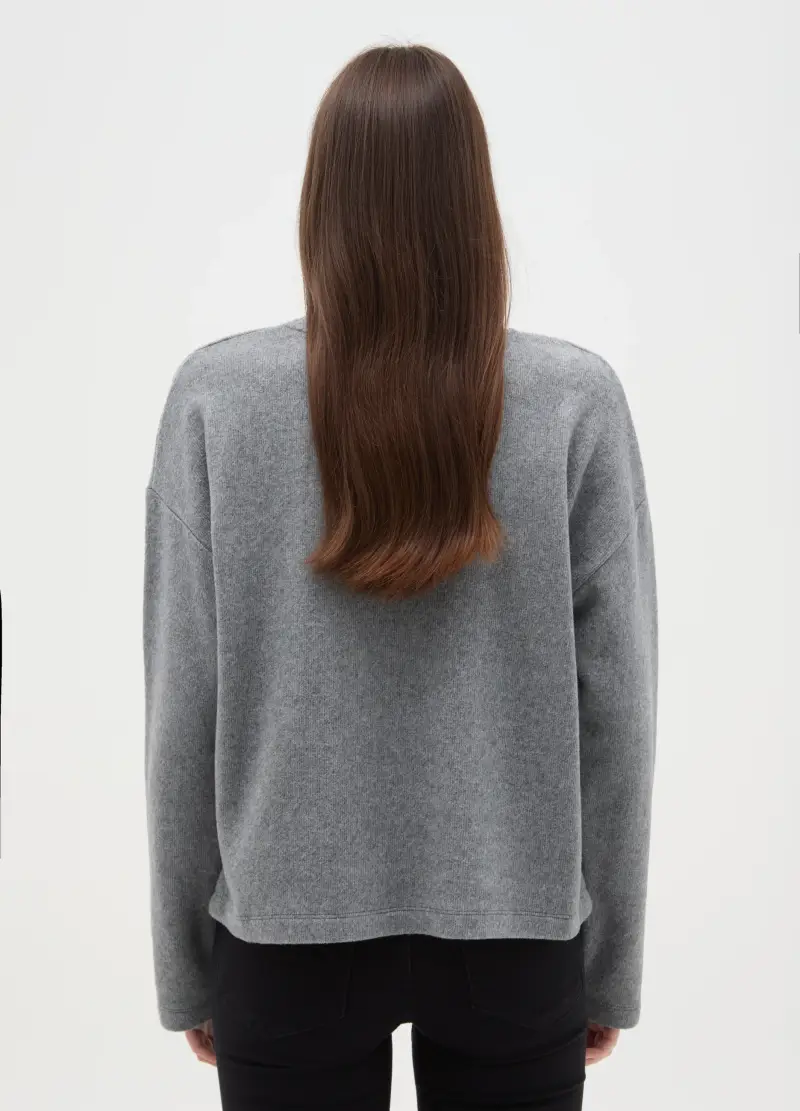 Maglia Grigia In Misto Cotone Regular Fit Con Collo Decorato, Donna, Grigio miniatura 3