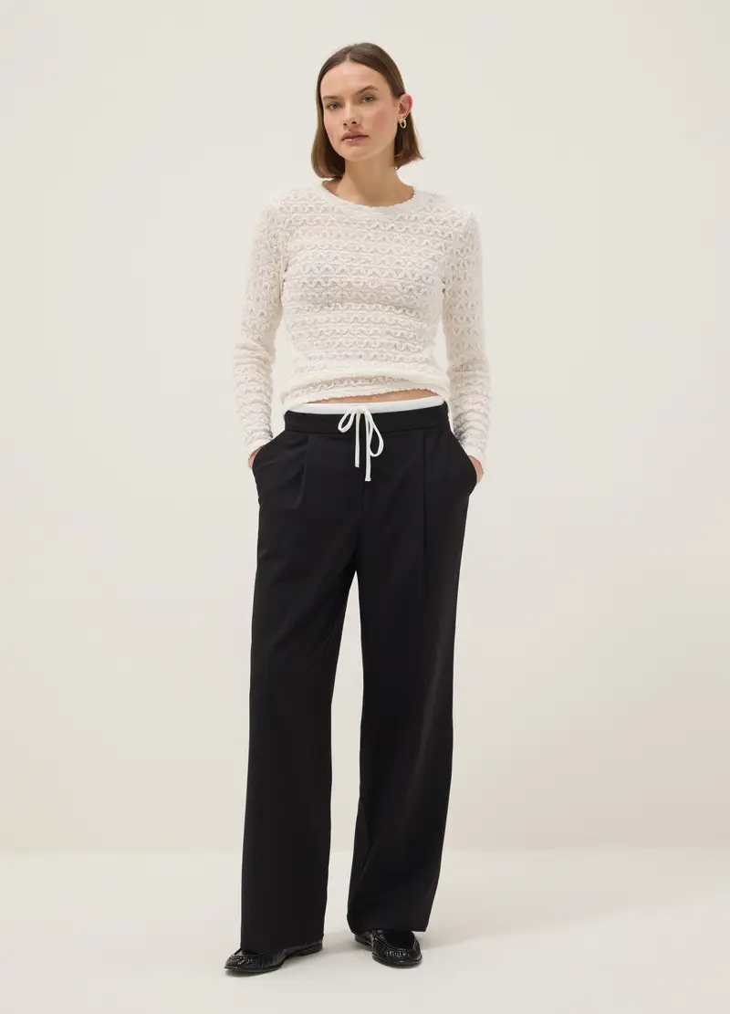 Maglia In Misto Cotone E Viscosa Bianca Regular Fit Con Texture A Maglia, Donna, Bianco miniatura 2