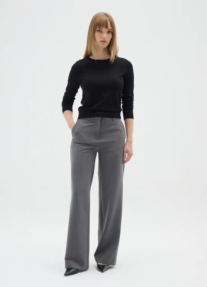 Maglia In Misto Viscosa Nera Fitted, Donna, Nero miniatura 2