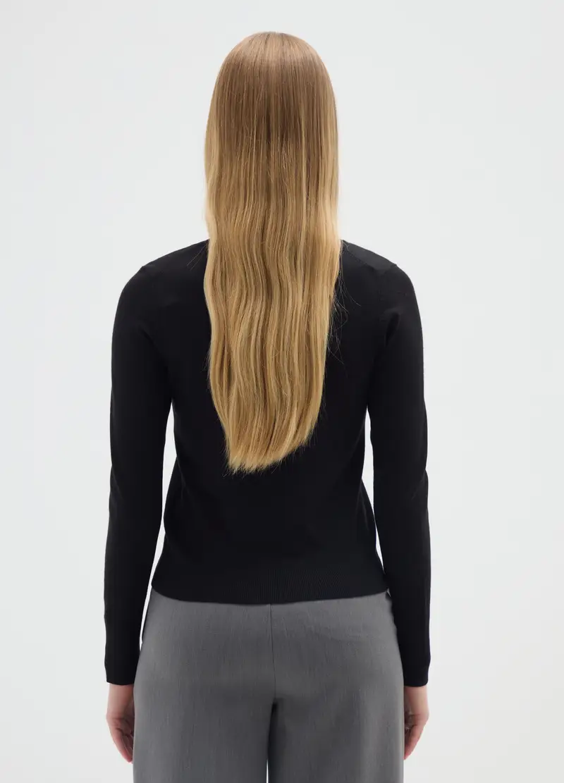 Maglia In Misto Viscosa Nera Fitted, Donna, Nero miniatura 3