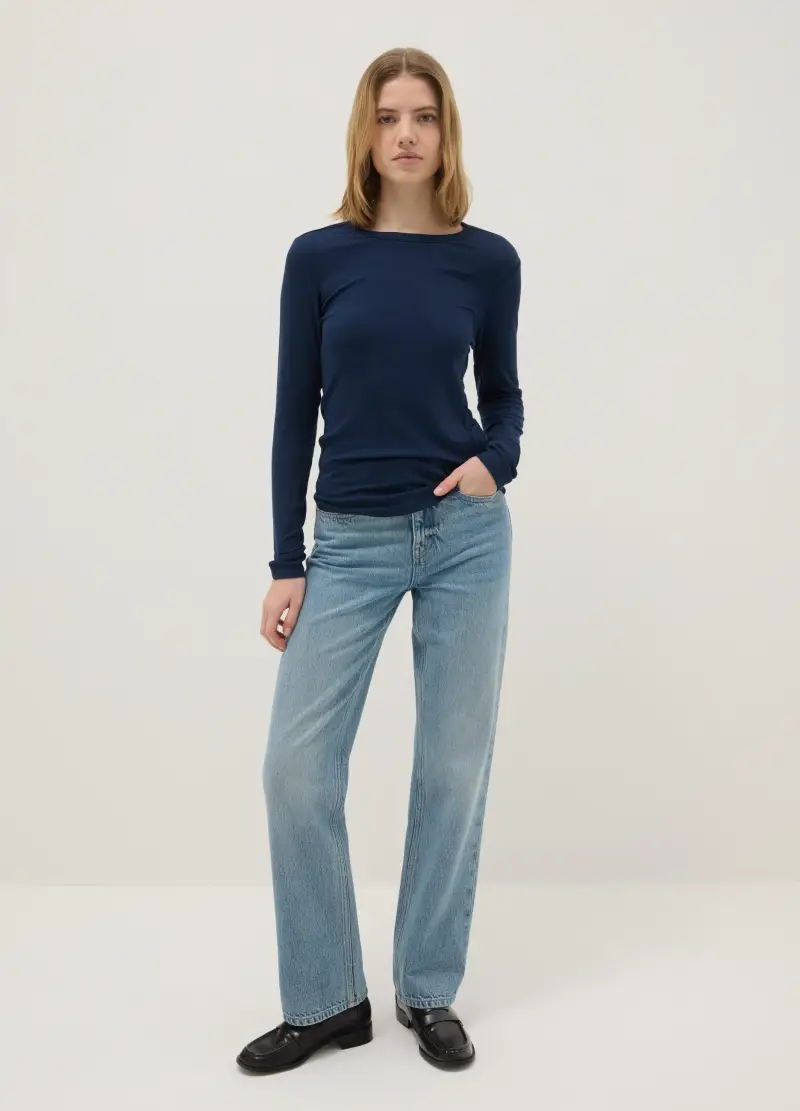 Maglia In Modal Elasticizzato Blu Regular Fit, Donna, Blu miniatura 2