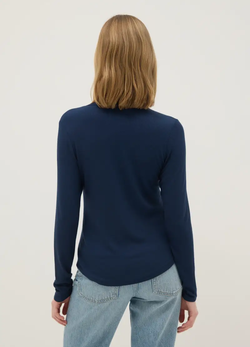 Maglia In Modal Elasticizzato Blu Regular Fit, Donna, Blu miniatura 3