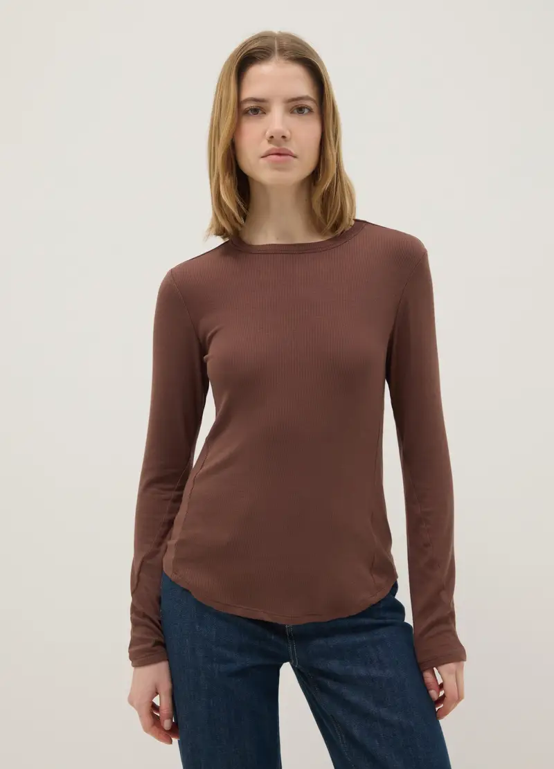 Maglia In Modal Elasticizzato Marrone Regular Fit, Donna, Marrone miniatura 2