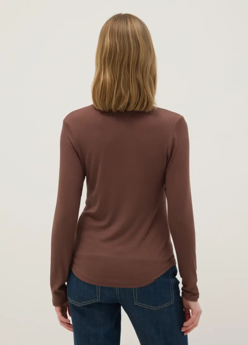 Maglia In Modal Elasticizzato Marrone Regular Fit, Donna, Marrone miniatura 3