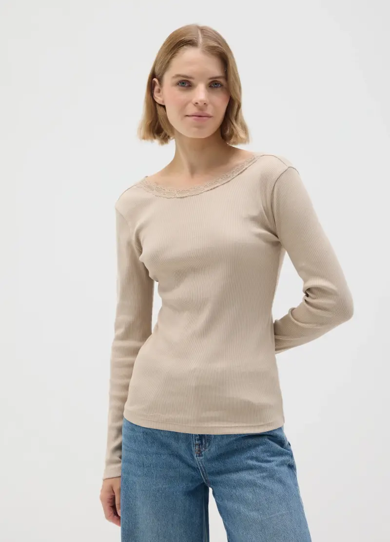 Maglia In Puro Cotone Beige Regular Fit, Donna, Beige miniatura 2