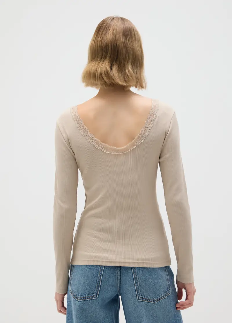 Maglia In Puro Cotone Beige Regular Fit, Donna, Beige miniatura 3
