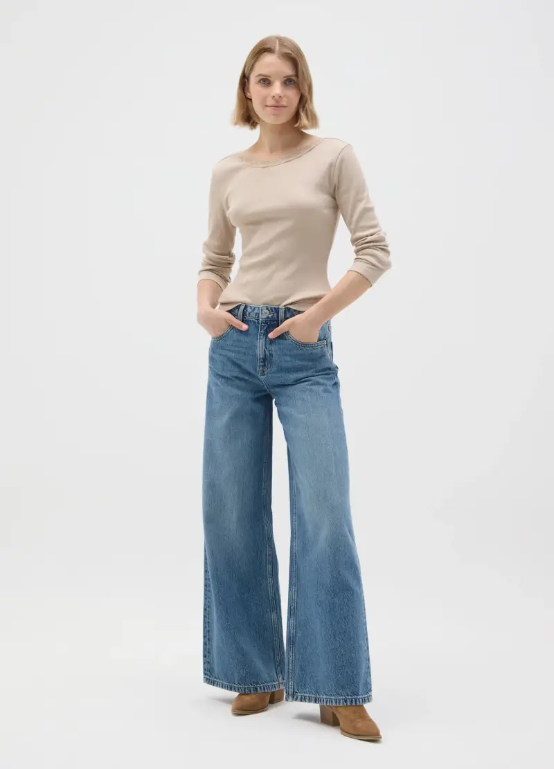 Maglia In Puro Cotone Beige Regular Fit, Donna, Beige